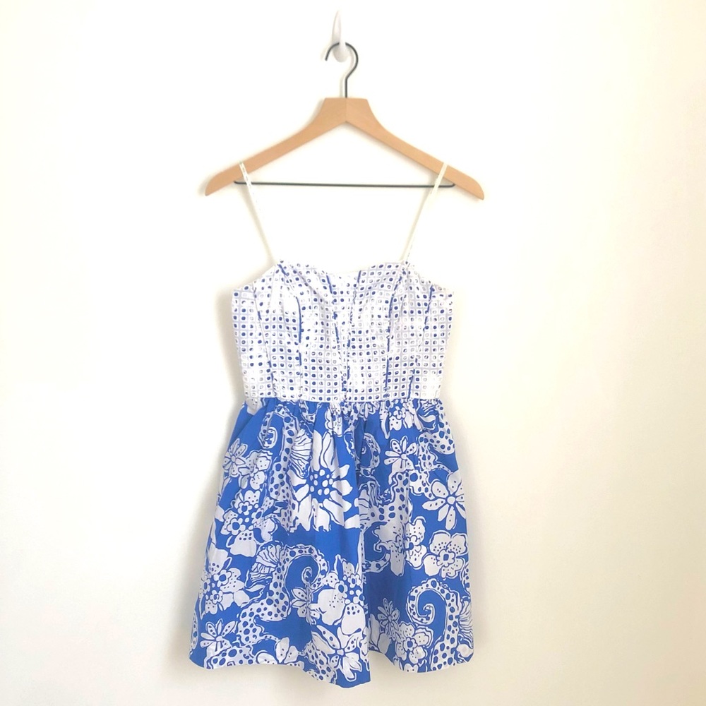 Strapless Lilly Pulitzer Blue & White Dress